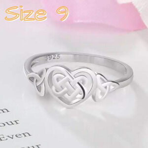Silver Plated Celtic Heart Knot Ring Size 9